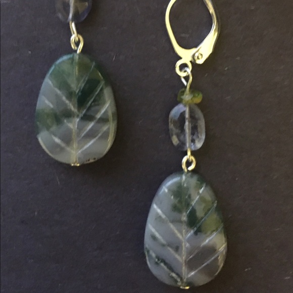 Moss Agate Leaf Earrings - Picture 5 of 6